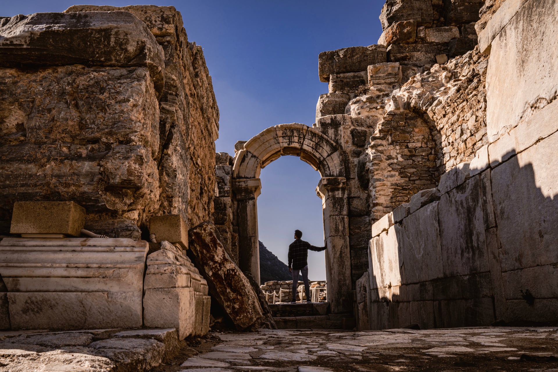 Silhouette in ancient ruins